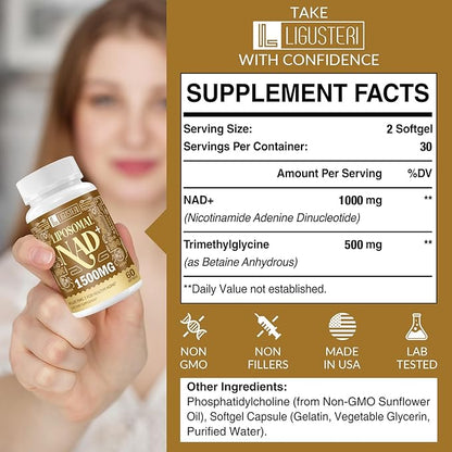 NAD Supplement 1500MG, Liposomal NAD+ Supplement with TMG, 98%+ Absorption, Pure NAD Plus, Non-GMO Aging Defense, Cellular Energy, Heart & Brain Function, Longevity, 360 Softgels