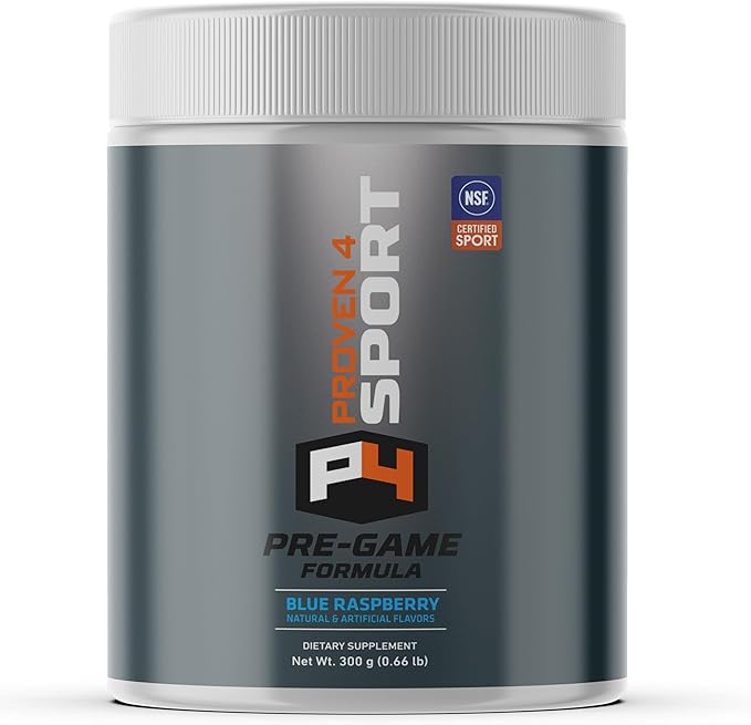 Proven4 Pre Workout Powder for Men and Women with Creatine - Beta Alanine - Caffeine NSF Certified preworkout Energy Supplement Blue Raspberry 30 Servings