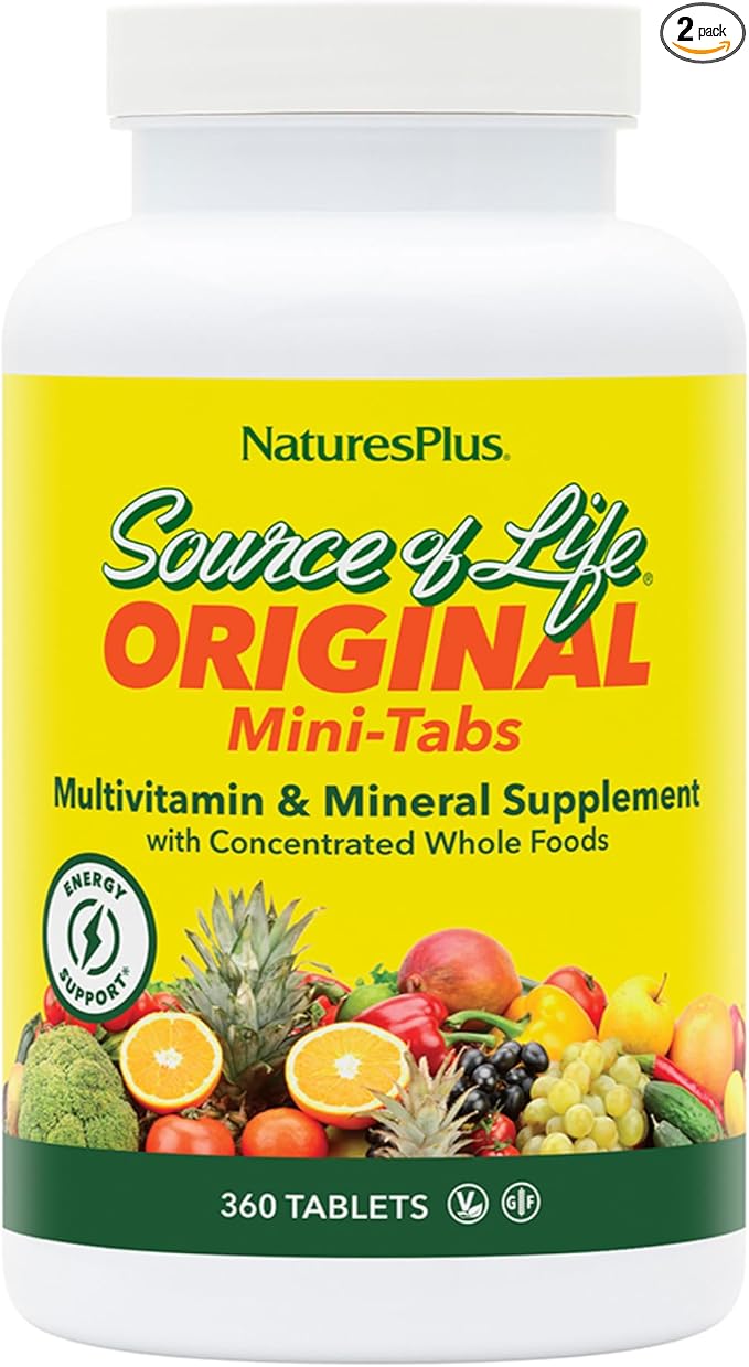 Natures Plus Source of Life - 360 Mini-Tabs, Pack of 2 - Multivitamin & Mineral Supplement - Supports Natural Energy & Overall Well-Being - Gluten Free, Vegetarian - 120 Total Servings