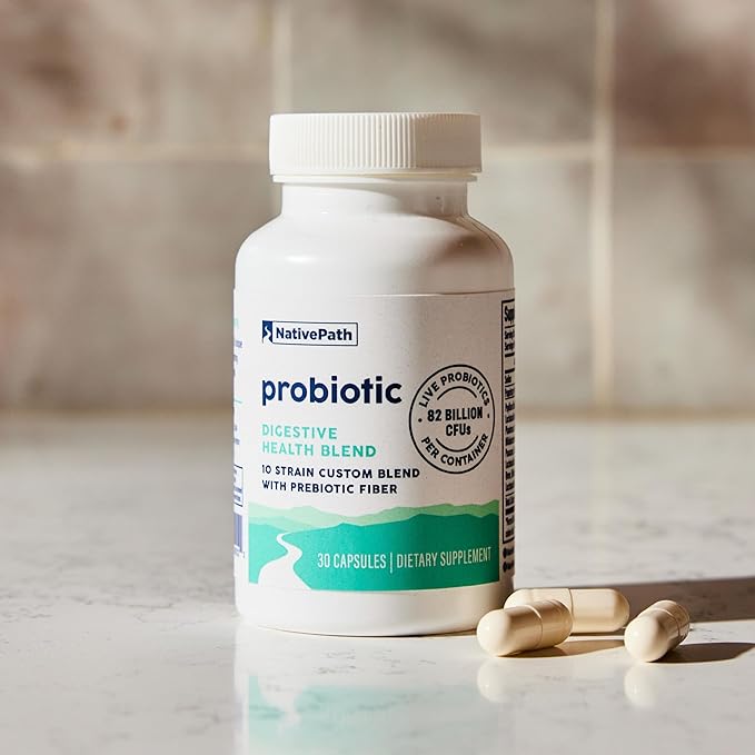 NativePath Daily Probiotic, 10-Strain Custom Blend Probiotics Supplement for Men and Women, 82 Billion CFUs - 30 Count