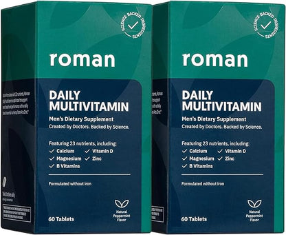 ROMAN Daily Multivitamin for Men | Supports Physical Activity, Brain + Heart Health, and Immune System with 23 Key Nutrients Including Calcium, Magnesium, and Zinc | 60-Day Supply (120 Tablets)