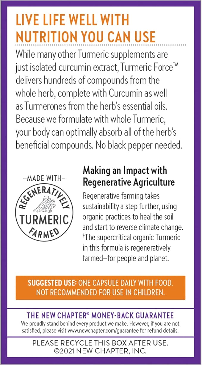 New Chapter Turmeric Supplement, One Daily, Heart, Brain & Healthy Inflammation Support, Supercritical Turmeric Curcumin Means No Black Pepper Needed, Non-GMO, Gluten Free – 120 Count (4 Month Supply)