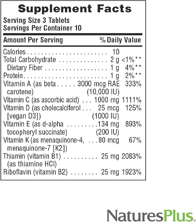 Natures Plus Source of Life - 30 Tablets - Multivitamin & Mineral Supplement - Supports Natural Energy & Overall Well-Being - Gluten Free, Vegetarian - 10 Total Servings