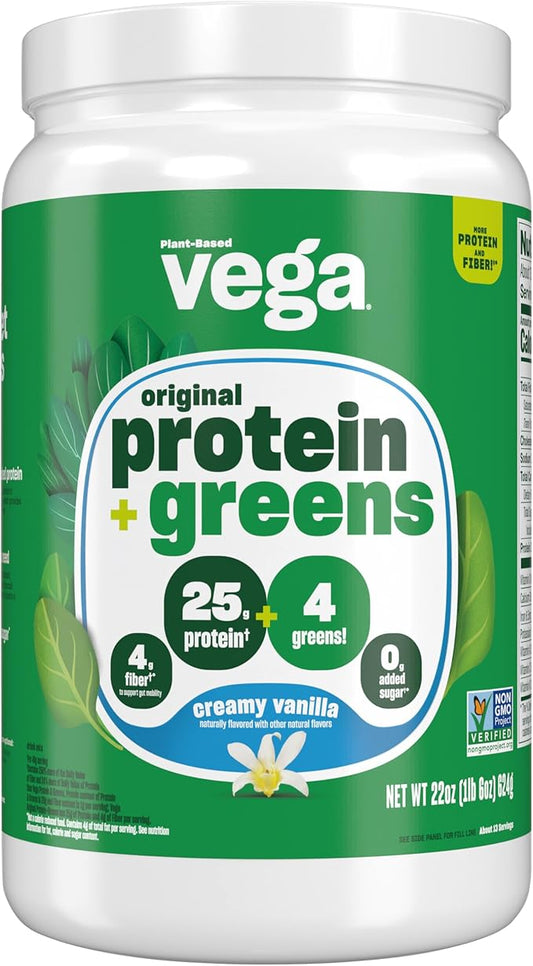 Vega Protein and Greens Protein Powder, Vanilla - 20g Plant Based Protein Plus Veggies, Vegan, Non GMO, Pea Protein for Women and Men, 1.3 lbs