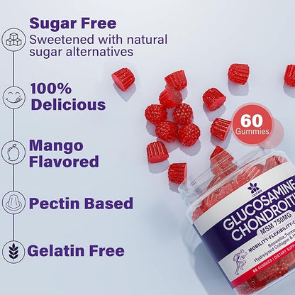 Glucosamine Chondroitin Gummies with MSM, Boswellia Turmeric & Hyaluronic Acid, Extra Strength Joint Support Supplement for Joint Mobility, Comfort, Flexibility, Cartilage and Bone Health, 120 Cts