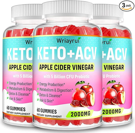 Apple Cider Vinegar Gummies, Fast Ripped Keto ACV Gummies, Max Strength 2000mg, Formulated with Green Tea, Probiotics, B6 & B12, ACV Gummies for Metabolism, Digestion, Detox & Cleanse, 180 Gummies