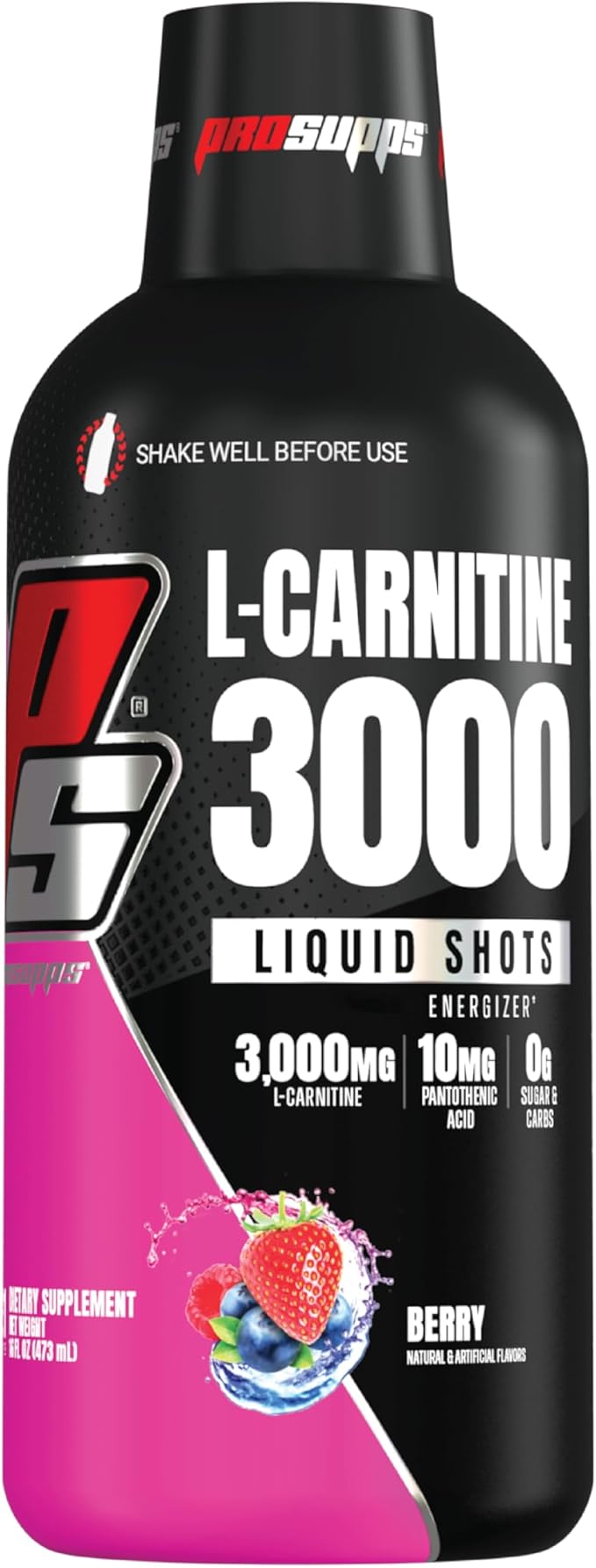 PROSUPPS L-Carnitine Stimulant Free Liquid Shots for Men & Women - Workout Drink for Performance & Muscle Recovery - Clean Energy, No Sugar, No Carbs (31 Servings, 3000 Berry)