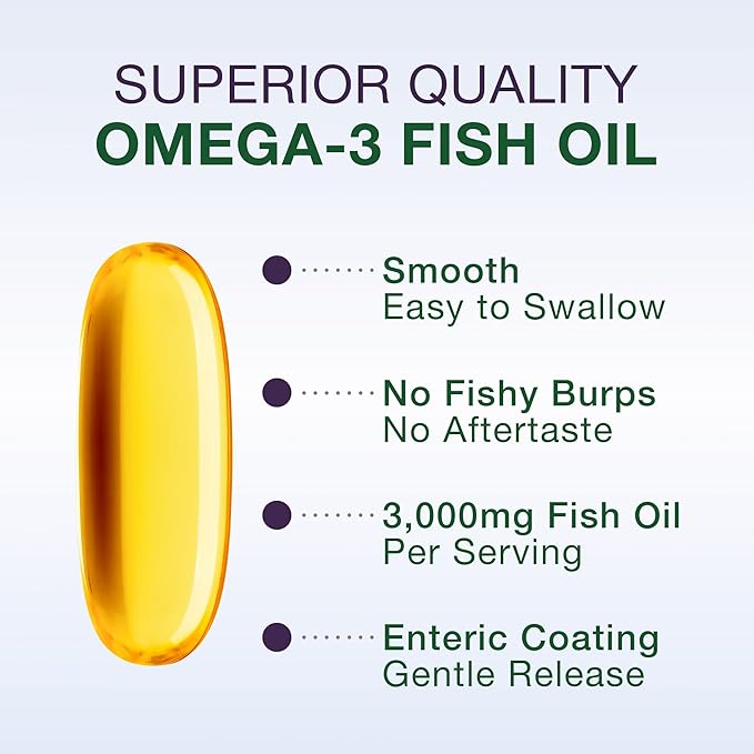 Wild Caught Omega 3 Fish Oil 3000mg - Triple Strength Burpless DHA 900mg + EPA 1200mg Non-GMO - Enteric Coated with No Aftertaste - LMB (90 Soft Gels)