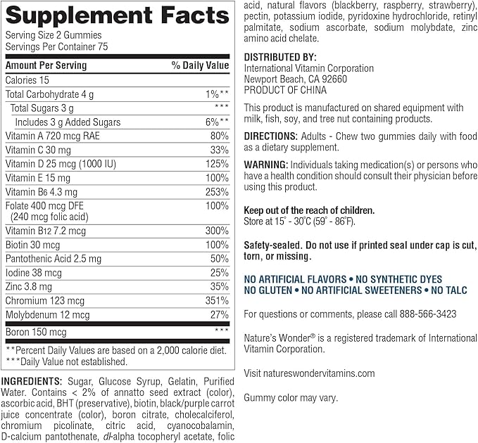 Nature's Wonder Men's Multivitamin Gummies, Supports Immune Health, Energy, Metabolism and Muscles with Vitamins A,C,D,B6,B12, 75 Day Supply, 150 Count