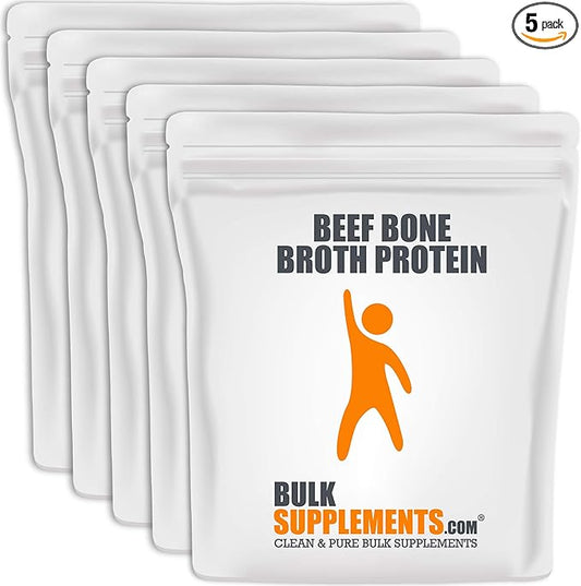 BulkSupplements.com Beef Bone Broth Protein Powder - Bovine Bone Broth Protein, Lactose Free Protein Powder - Dairy Free & Gluten Free, 22g per Serving, 5kg (11 lbs) (Pack of 5)