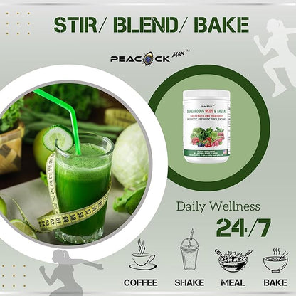 Superfood Reds & Greens Powder - 11.64 oz, Prebiotics & Probiotics for Digestive Health, Super Greens Powder with Ashwagandha for Gut Health, Immunity, Antioxidants, Vegan, Non-GMO