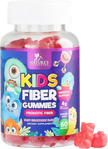 Fiber Gummies for Kids Supplement - Daily Prebiotic Fiber for Kids, Supports Regularity, Digestive Health & Immune Support, Nature's Plant Based Chicory Root Vitamins, Vegan, Berry Flavor, 60 Gummies