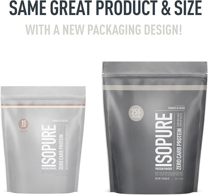 Isopure Protein Powder, Zero Carb Whey Isolate, Gluten Free, Lactose Free, 25g Protein, Keto Friendly, Cookies & Cream, 15 Servings, 1 Pound (Packaging May Vary)