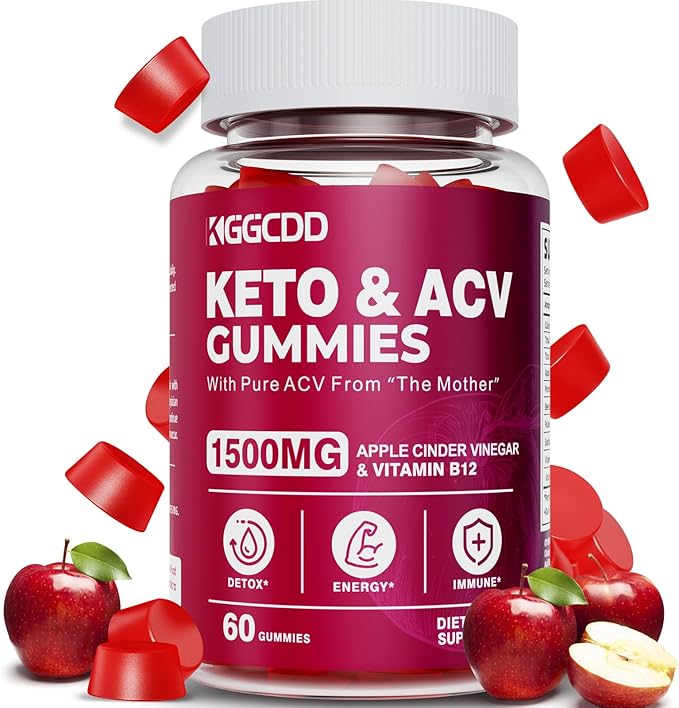 Keto ACV Gummies Advanced Weight - L0ss-,- Keto Gummy Supplement for Women and Men, with 1500MG Apple Cider Vinegar & Vitamin B12, Vegan & Non-GMO, Detox & Cleanse, Low-Carb, 60 Count