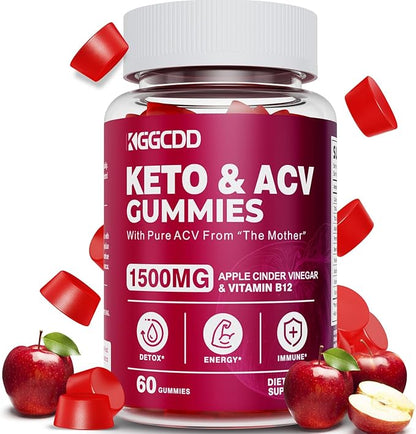 Keto ACV Gummies Advanced Weight - L0ss-,- Keto Gummy Supplement for Women and Men, with 1500MG Apple Cider Vinegar & Vitamin B12, Vegan & Non-GMO, Detox & Cleanse, Low-Carb, 60 Count