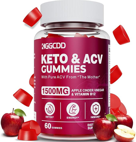 Keto ACV Gummies Advanced Weight - L0ss-,- Keto Gummy Supplement for Women and Men, with 1500MG Apple Cider Vinegar & Vitamin B12, Vegan & Non-GMO, Detox & Cleanse, Low-Carb, 60 Count