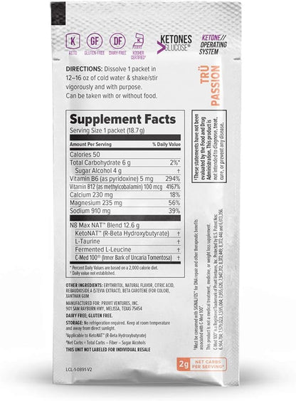 PRÜVIT Keto//OS NAT® Tru Passion Keto Supplements – Caffeine Free - Exogenous Ketones - BHB Salts Ketogenic Supplement for Workout Energy Boost for Men and Women (20 Count)