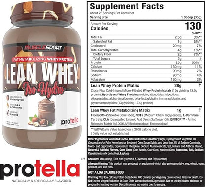 Musclesport Lean Whey Revolution™ Protein Powder - Whey Protein Isolate - Low Calorie, Low Carb, Low Fat, Incredible Flavors - 25g Protein per Scoop - 2lb Protella