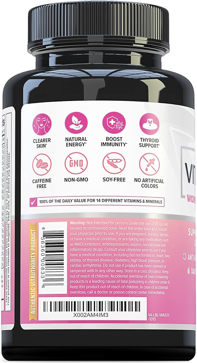 VITA Multi Multivitamin for Women: Women’s Daily Multi-Vitamin Supplement with DIM, Iodine, Ashwagandha | Supports Youthful Complexion, Healthy Cortisol and Estrogen Balance - 30 Day Supply