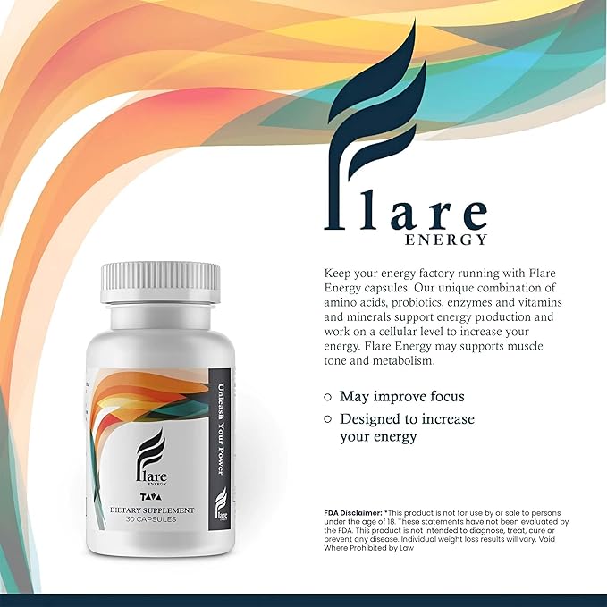 TAVA Energy Supplements, 30 Capsules. Ramp up Your Day Flare Energy Supplement Increase Muscle Growth - Vitamin Supplements to Help Maintain Focus and Mental Energy.