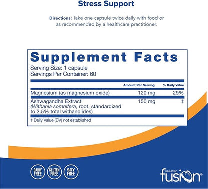 Bariatric Fusion Stress Support* | Vegan Supplement with Magnesium and Ashwagandha | Daily Vitamin for Women and Men | Gluten, Dairy and Soy Free | Non-GMO | 60 Capsules