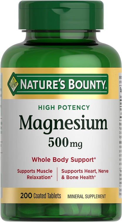 Nature's Bounty Magnesium, Bone and Muscle Health, Whole Body Support, Tablets, 500 Mg, 200 Ct