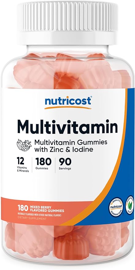 Nutricost Multivitamin Gummies 180 Gummies (Mixed Berry Flavored Gummies) - 90 Serv, Gluten Free, Non-GMO, and Vegetarian Friendly