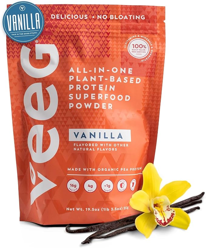 Veeg Meal Replacement Powder, All-in-One Plant-Based Protein Superfood with 50+ Superfoods & Vitamins, Organic Greens & Reds, MCT, Probiotics | Non GMO Vegan Protein Powder Vanilla, 15 Servings