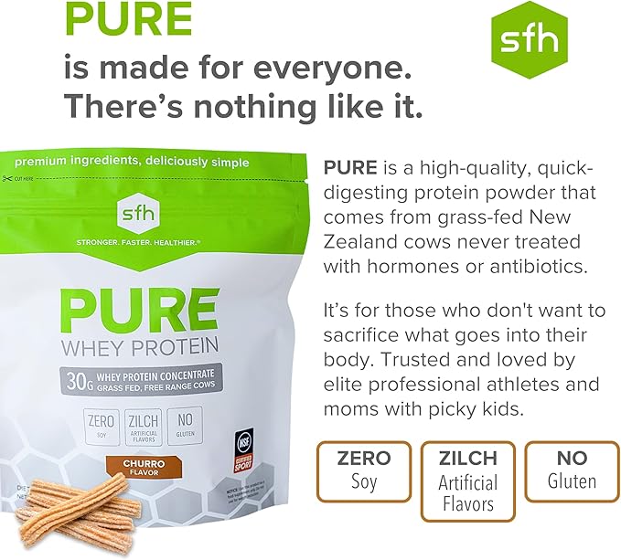 SFH Pure Whey Protein Powder Best Tasting Grass Fed Whey | All Natural | Non-GMO, No Artificials, Soy Free, Gluten Free (Churro, 20 Serving Bag)
