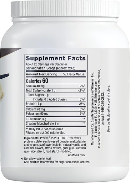 Life Extension Wellness Code® Advanced Whey Protein Isolate (Vanilla), creatine, glutamine, Mix for Muscle Growth & Immune Health, no Sugar Added, Gluten Free, Non-GMO, 454 Grams, 20 Servings