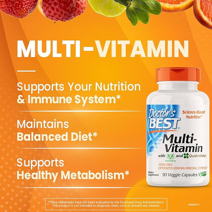 Doctor's Best Multi-Vitamin, Formulation Fully Optimized for Absorption, Multivitamin with Minerals, Vitamins, Antioxidants, Non-GMO, Vegan, Gluten Free, 90 Veggie Caps