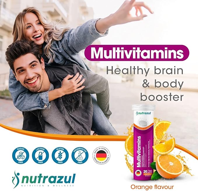nutrazul Multivitamin Effervescent Tablets | 60 Tablets | Immune Support with 9 Essential Vitamins | Perfect for Daily Wellness for Adults & Kids | Orange Flavor