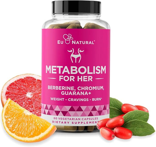 Metabolism for Her - Weight Loss Pills for Women - Appetite Suppressant, Fat Burner, Metabolism Booster - Combat Cravings & Lose Belly Fat - Berberine, Chromium Picolinate & Guarana - 60 Veg Capsules