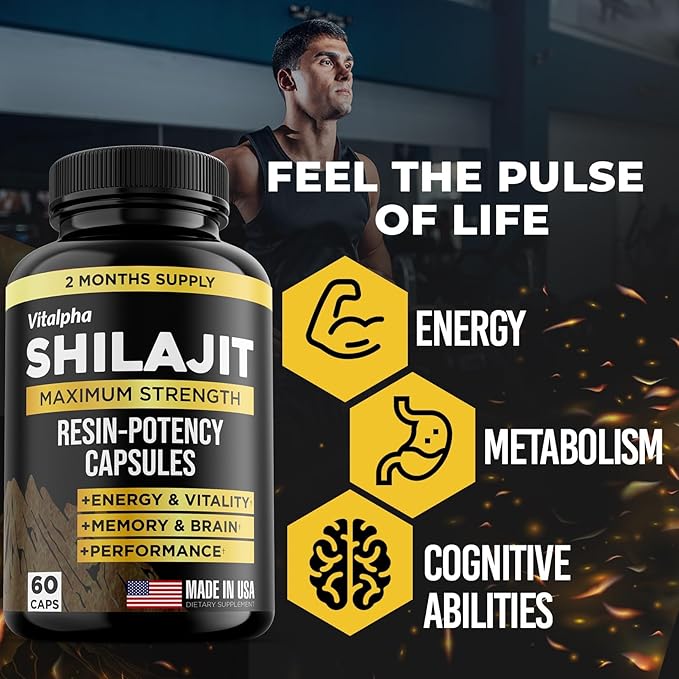 Resin-Potency Shilajit Capsules (50% Fulvic Acid) - 500mg Max Potency Extract - Organic & Pure Himalayan Shilajit - Made in USA - 85+ Trace Minerals - Monthly Supply - 60 Count
