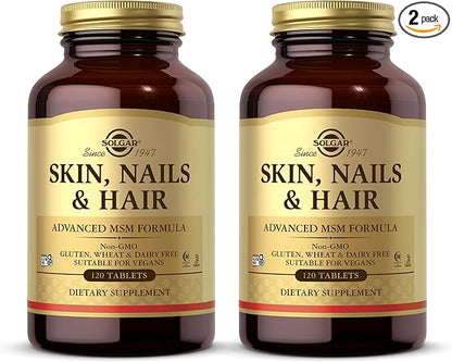 Solgar Skin, Nails & Hair - 120 Tablets, Pack of 2 - Advanced MSM Formula - Non GMO, Vegan, Gluten & Dairy Free - 120 Total Servings