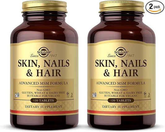 Solgar Skin, Nails & Hair - 120 Tablets, Pack of 2 - Advanced MSM Formula - Non GMO, Vegan, Gluten & Dairy Free - 120 Total Servings