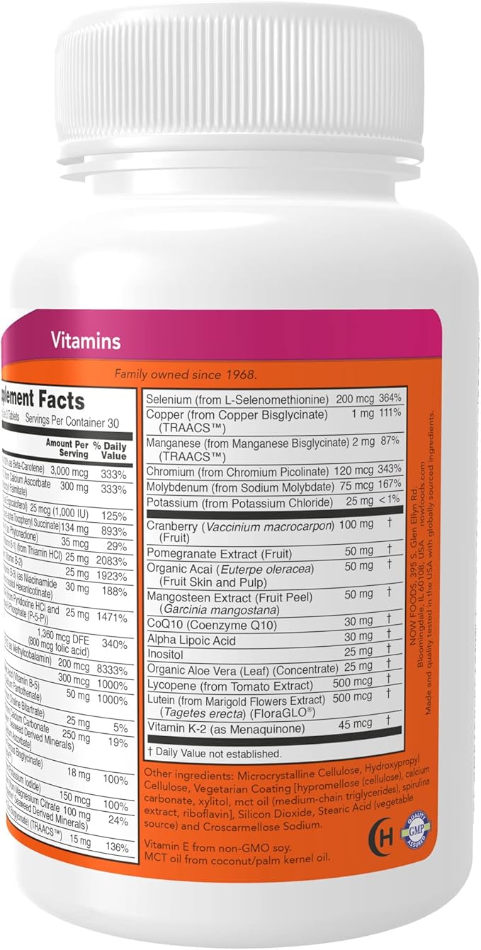 NOW Supplements, Eve™ Women's Multivitamin with Cranberry, Alpha Lipoic Acid and CoQ10, Plus Superfruits - Pomegranate, Acai & Mangosteen, 90 Tablets (Pack of 2)