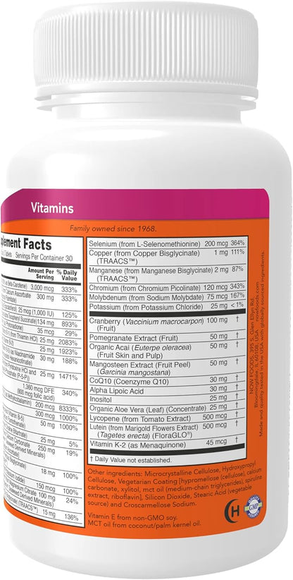 NOW Supplements, Eve™ Women's Multivitamin with Cranberry, Alpha Lipoic Acid and CoQ10, Plus Superfruits - Pomegranate, Acai & Mangosteen, 90 Tablets (Pack of 2)