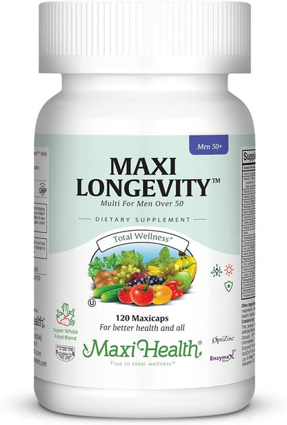 Maxi Health Longevity - Multivitamins & Minerals Supplement for Men Over 50 120 Capsules - Kosher