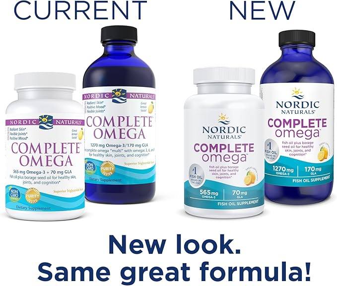 Nordic Naturals Complete Omega, Lemon Flavor - 120 Soft Gels - 565 mg Omega-3 - EPA & DHA with Added GLA - Healthy Skin & Joints, Cognition, Positive Mood - Non-GMO - 60 Servings