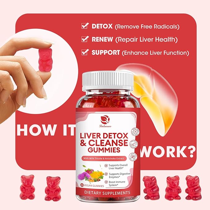 Liver Cleanse Detox & Repair Gummies - 24 Potent Herb w/3000MG Milk Thistle Silymarin, Dandelion, Artichoke Extract & Elderberry - No Sugar, Raspberry Flavor -120 Count