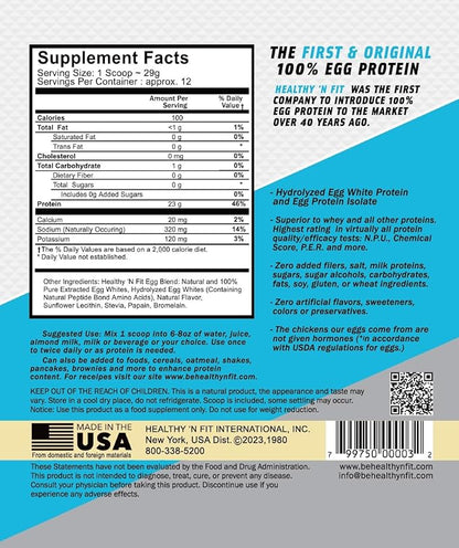 Healthy N Fit 100% EGG PROTEIN- Vanilla (12oz): 100% Egg White Protein PLUS Natural Peptides. Naturally Sweetened, Zero Carb, Keto, Paleo Friendly