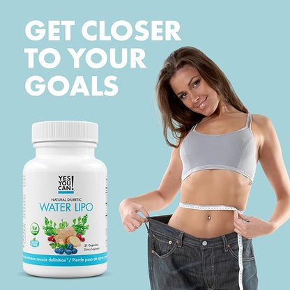 Yes You Can! Natural Water Lipo Pills - Diuretic Cleanse with Electrolytes & Vitamins - Helps with Water Retention - Gluten-Free, 21 Capsules Per Bottle (2 Pack)