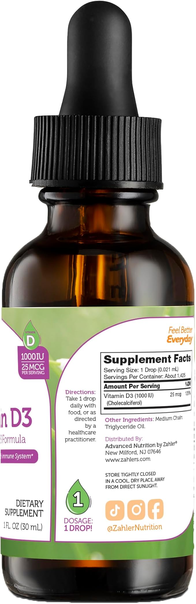Zahler Liquid Vitamin D3 1000 IU - Liquid Vitamin D Drops, Adult Supplement for Women & Men - Vitamin D3 Liquid Drops for Adults, Vegetarian Kosher Non-GMO Gluten Free Vitamin D3 Drops (1 fl oz)