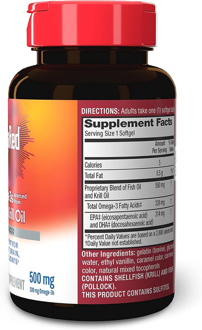 Megared Omega-3 Fish Oil + High Absorption Krill Oil 500mg Softgels, MegaRed Advanced 4in1 (80 count in a bottle) Concentrated Omega-3 Fish & Krill Oil Supplement