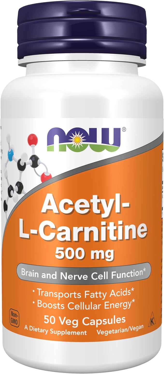 NOW Foods Supplements, Acetyl-L Carnitine 500 mg, Amino Acid, Brain And Nerve Cell Function*, 50 Veg Capsules