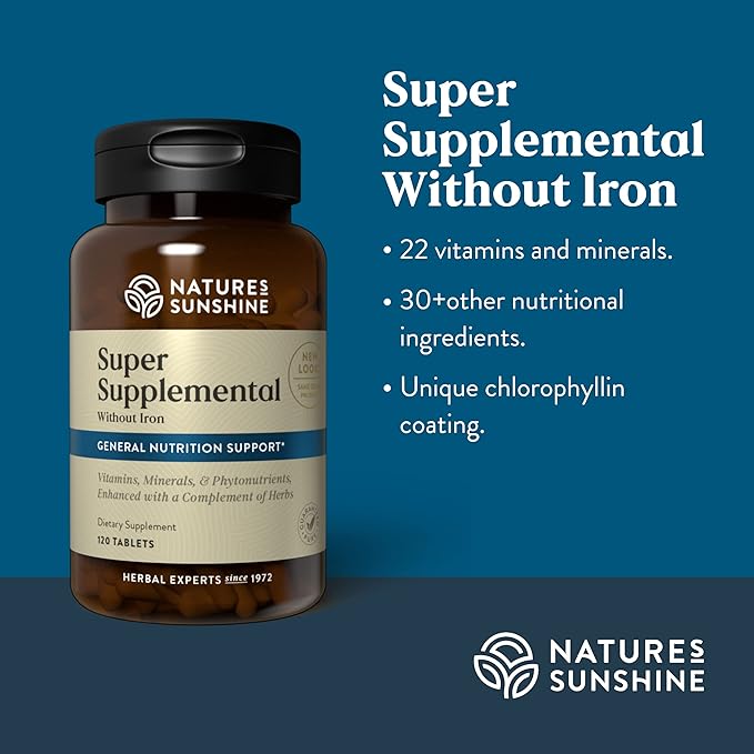 Nature's Sunshine Super Supplemental w/o Iron, 120 Tablets | Multivitamin for Men and Women Provides Vitamins, Minerals, Amino Acids, Herbs, Fruit Powders, Veggie Powders, and Carotenoids