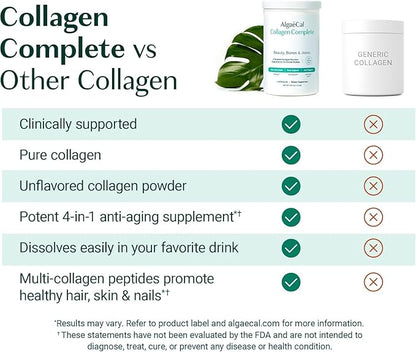 ALGAECAL Hydrolyzed Collagen Complete - Anti-Aging Collagen Powder with Clinically-Supported Beauty Collagen, Patented Formulation Verisol, Fortibone & Fortigel, Multi Collagen Peptides, 30 Servings