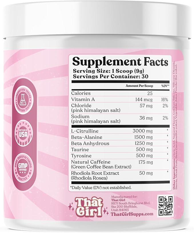 That Girl Pre Workout for Women - Slay Your Gym Sesh with Pure Fire Energy & Mega Pumps - 100% Natural & Clean - Delish Peach Flavor - 30 Servings