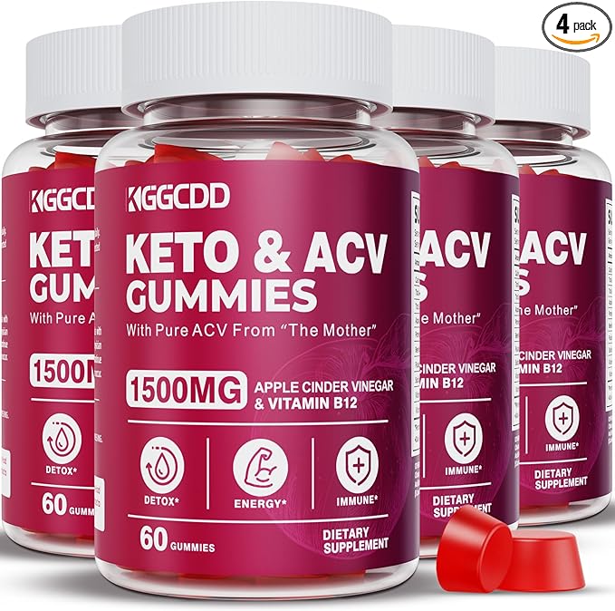(4 Pack) Keto ACV Gummies Extreme 1500MG Keto Gummies Apple Cider Vinegar Formulated with Pomegranate Beet Juice Powder B12 Vegan Non GMO 240 Gummys